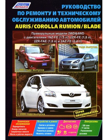 Toyota Auris/Blade 2006-12 г./ Corolla Rumion c 2007 г.(праворул. мод).Руководство по ремонту и тех.обслуживанию.(Легион)